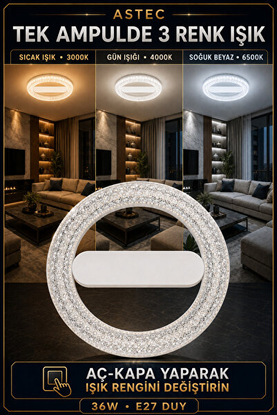 ASTEC Kristal Simit 36W LED Ampul E27 Duylu 3 Renk Işık 3000K 4000K 6500K Dekoratif Aydınlatma Kolay Takılır