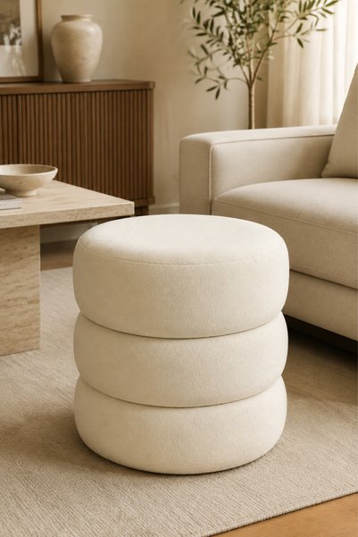 MEFAKS TEKSTİL 3 Boğumlu Silindir Puf Baby Face Kumaş 40x40x40 cm Krem