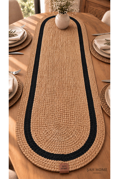 ŞAH HOME Oval Örgü Dokulu Runner – Leke Tutmaz – Modern Sofra ve Yemek Masası...