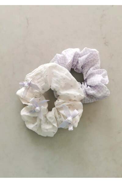Halley Concept Lilac Polka Dot Bow Detail and Plaid Double Elastic Bagel Buck...