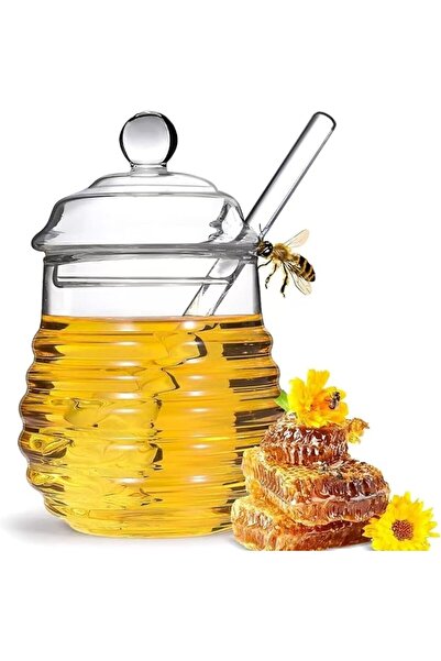 Arabest Honey Jar with Dipper and Lid,Heat Resistant Borosilicate Container f...