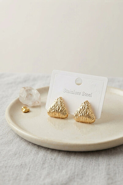 Livenda 316L Steel Gold Color Vintage Embossed Triangle Model Earrings Tj-Bkp...