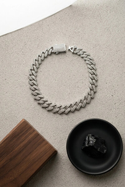 Livenda Silver Color Zircon Stone Cuban Chain Model Men's Bracelet Tj-Eb3818