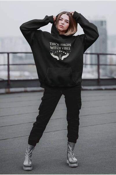 JANTIL MODA Unisex Oversize 3 Thread Yarn Printed Hooded Sweatshirt with Kang...