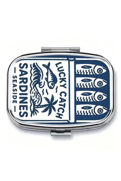 Choice 1Pc Lucky Catch Sardines Print Metal Pill Box, Portable 2-Compartment ...