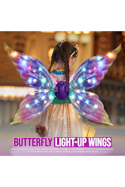POWER Rainbow Wings Electric Fairy Wings for Girls LED Light Up Butterfly Win...