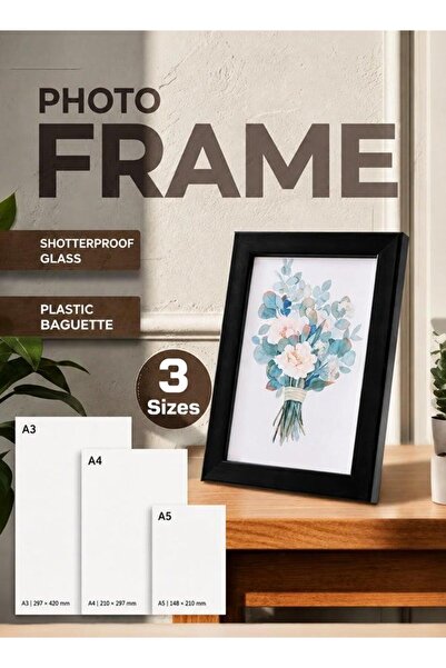 Generic Wooden Picture Frame, Black Tabletop Photo Frame with Stand, Horizont...