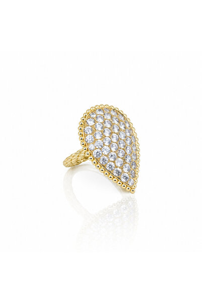 Generic Brand Women's Gold Ring with Pear-Shaped Design Full of Crystals Luxu...