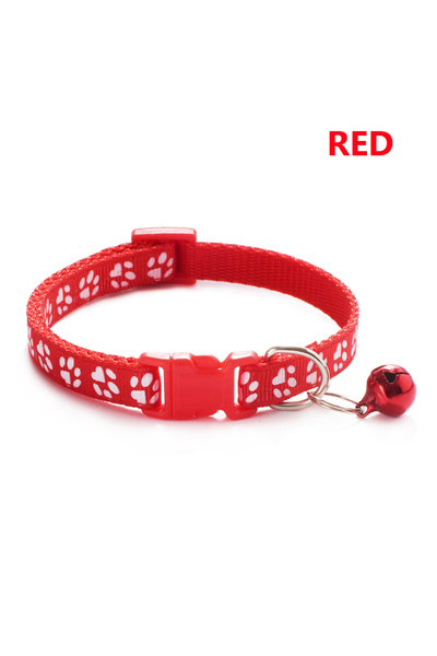 Choice Red 1/5Pcs Adjustable Footprint Pet Collar with Bell, Cute Soft Neck C...