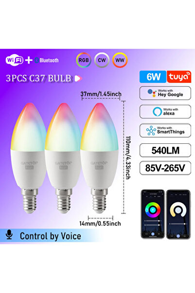 Choice 6w 3PCS 1-10PCS LED Candle Tuya Bulb WiFi E14 Smart RGB CW AC 85-265V ...
