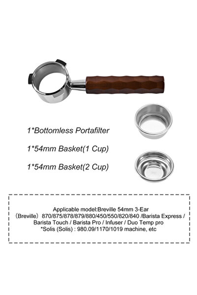 Choice 54MM 3Ear-Walnut 54mm Coffee Bottomless Portafilter Naked For Breville...