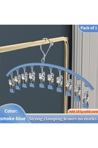 Choice Smoke blue 10 Clips Stainless Steel Sock Clip Pace-Saving Arc Sock Dry...