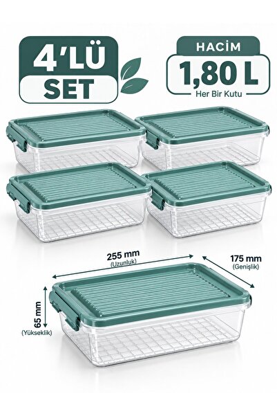 SARINCI Set of 4 Storage Containers 1.80 L with Locking Lids Kitchen Refriger...