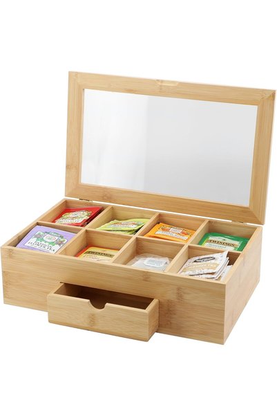 Generic Brand Tea bag organizer, Bamboo box, 8 compartments, drawers, acrylic...