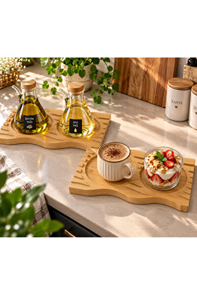 DECOFORM İki Bölmeli Bambu Çok Amaçlı Sunum Tahtası ,Yağdanlık Standı,İçecek ...