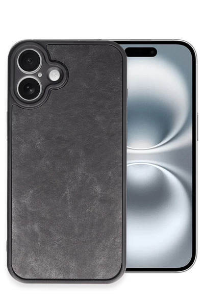 Bezos Apple iPhone 16 Plus Compatible Case Aras Leather Cover - Black