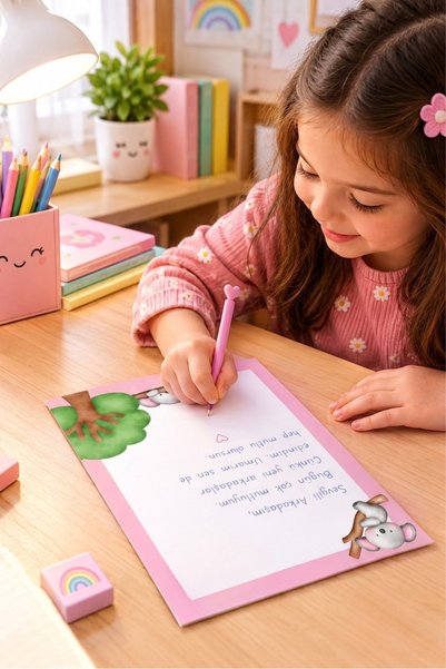 Organik Yolda Minikler İçin Yazı Kağıdı 6 Adet A4 Boyut Sevimli Koala Tasarımlı Çocuk Yazı Kağıdı