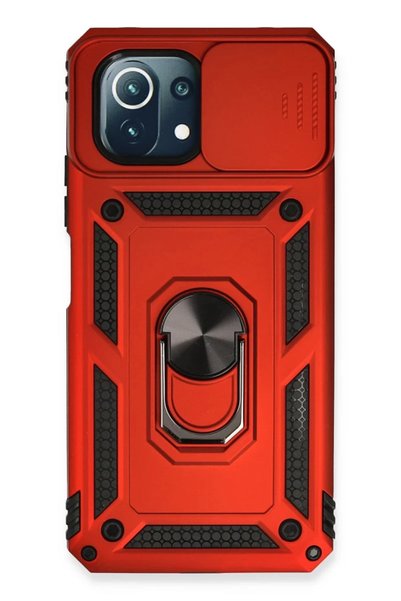 Bezos حافظة متوافقة مع هاتف Xiaomi MI 11 Lite مع حلقة عدسة من السيليكون - أحمر