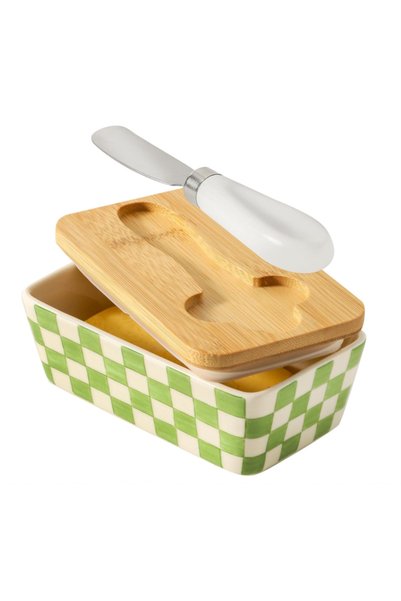 Generic Brand Ceramic Butter Dish with Lid and Knife, European Style Cheese Box