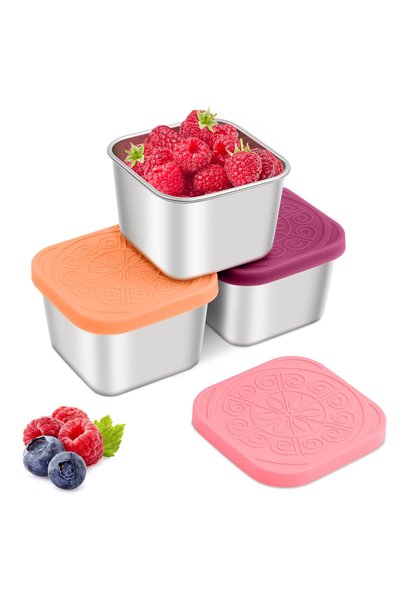 Generic Brand Set of 3 snack boxes, 7.6 x 4.4 x 4.4 cm, silicone, orange, pin...