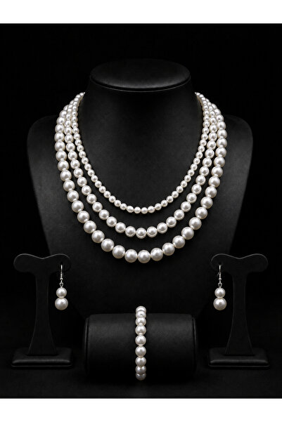 Generic Brand 5-Piece Women's White Pearl Accessory Set, 3 Necklaces, Bracele...