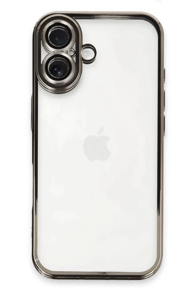 Generic Brand Apple iPhone 16 Compatible Case with Lens Silicone - Titanium Gray