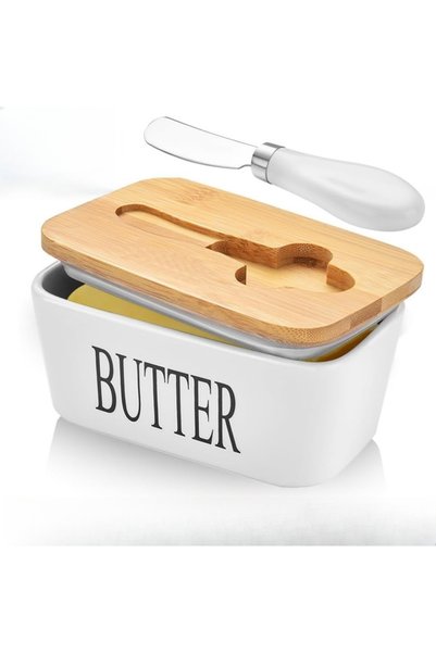 Generic Brand Ceramic Butter Box with Lid and Knife, European Style Storage B...