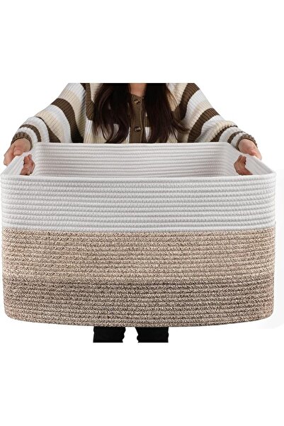 OIAHOMY Large Rectangle Blanket Basket, Woven Nursery Cotton Rope Baskets for...