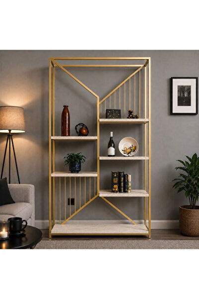 EDMONDA EV AKSESUAR Gold Metal Kitaplık Dekoratif Çok Amaçlı Salon Ve Çalışma...