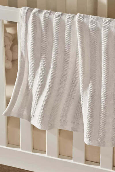 THE WHITE COMPANY Cotton Cashmere Blend Striped Baby Blanket - White - Grey, ...