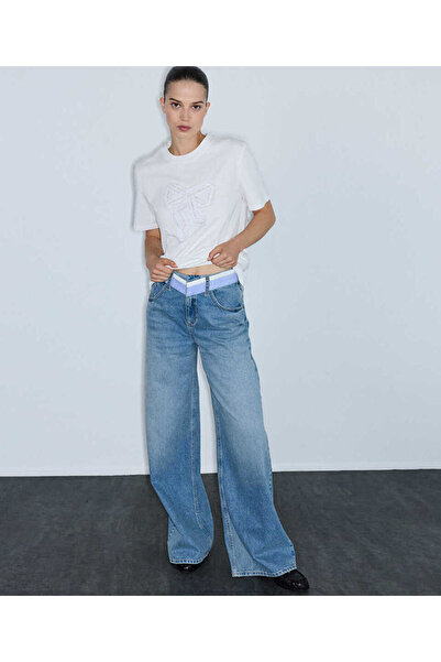 İpekyol Kontrast bel wide leg jean pantolon
