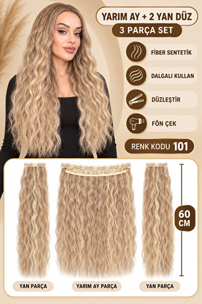 Suzan Peruk Yarımay Çıtçıt 3 parça tam set-Örgü Afro Dalgasına sahiptir-Çok y...