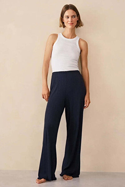 THE WHITE COMPANY Women's Pointelle Pajama Bottoms - Navy Blue, XL