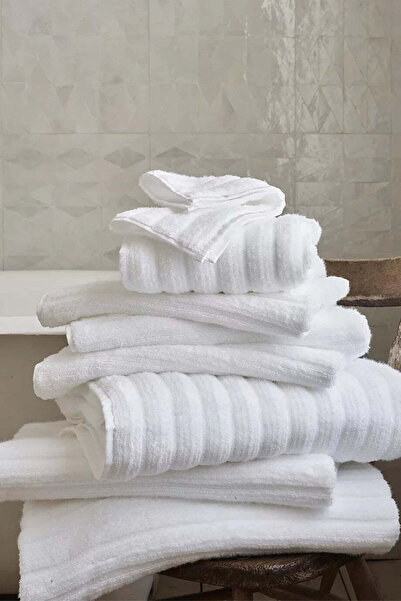 THE WHITE COMPANY منشفة يد ريب هيدروكوتون 100% قطن - بيضاء، 50 × 90 سم