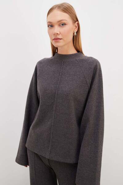 Fulla Moda Çimalı High Collar Long Back Knit Sweater