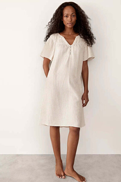 THE WHITE COMPANY Organic Cotton Striped Bohemian Women's Nightgown - Natural...