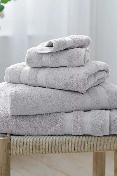 THE WHITE COMPANY Classic Double Border 100% Cotton Face Towel - Grey, 30 X 3...