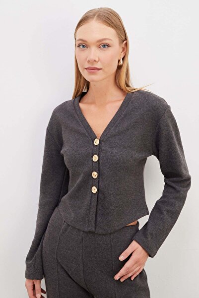 Fulla Moda Buttoned V-Neck Thessaloniki Knitted Cardigan