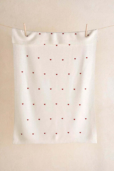 THE WHITE COMPANY Organic Cotton Heart Embroidered Baby Blanket - Ivory - Red...