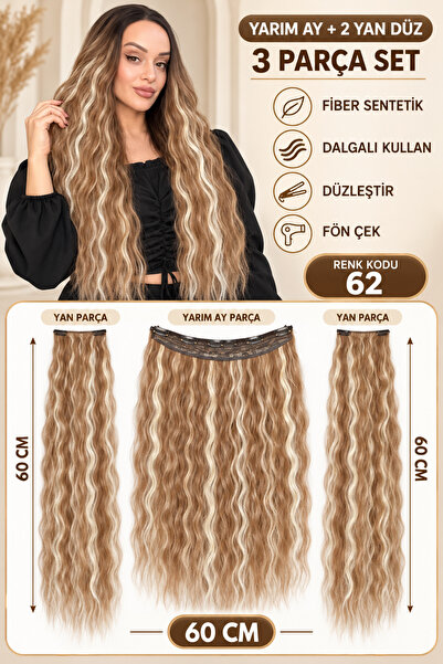 Suzan Peruk Yarımay Çıtçıt 3 parça tam set-Örgü Afro Dalgasına sahiptir-Çok y...