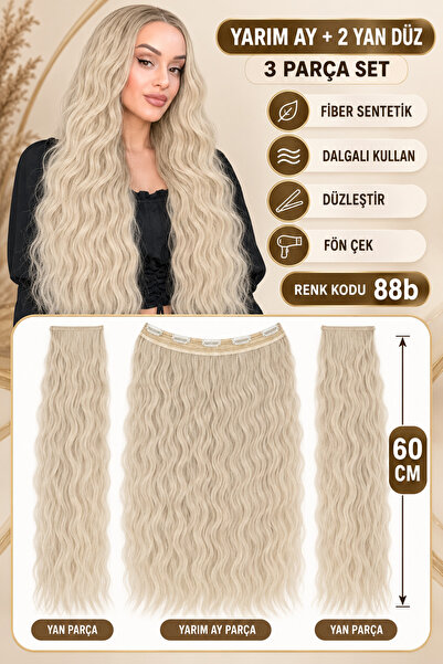 Suzan Peruk Yarımay Çıtçıt 3 parça tam set-Örgü Afro Dalgasına sahiptir-Çok y...