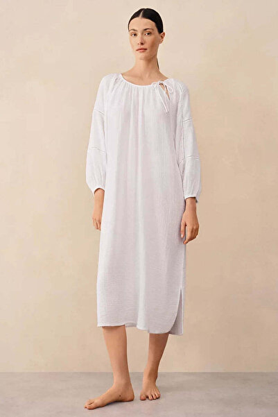 THE WHITE COMPANY قميص نوم نسائي ميدي بوهيمي من القطن العضوي - أبيض، S