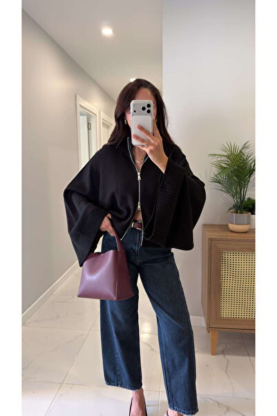 BİRCANÇİL Zr Yellis Black Zippered Cardigan