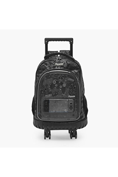 Riddle Gaming Print Trolley Bag for Boys 5-8 Years with Durable Wheels - 16 i...