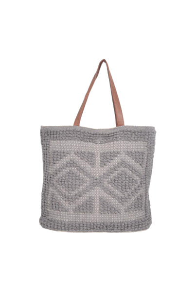 Generic Hand-Tufted Large Grey Cotton Tote – Elegant & Spacious