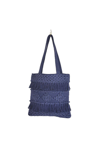 Generic Hand-Tufted Navy/Black Cotton Tote – Boho Chic & Artisanal Charm