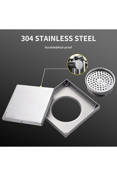 BRIMIX Stainless Steel 304 Floor Drain Bathroom Anti-Odor Shower Drain Invisible Drainer with Removable Til