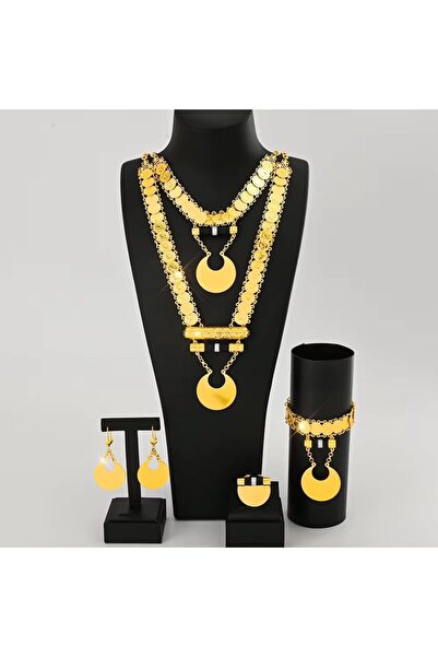 Generic Luxury Gold-Plated Jewelry Set, Crescent Moon Design, 4-Piece Set with Necklaces, Earrings, Ring and Bracelet - Someta Collection