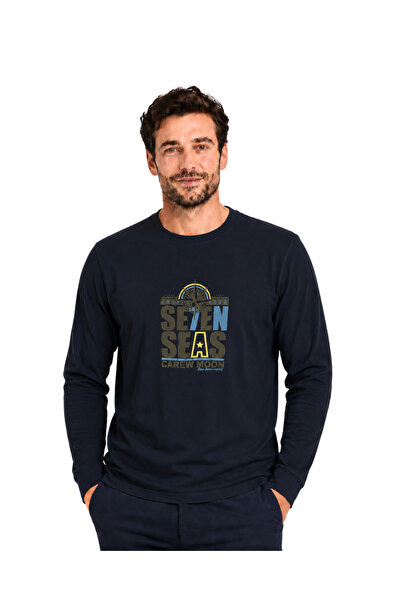 BattalModa Lacivert Carew Uzun Kollu Tişört M-L-XL-2XL