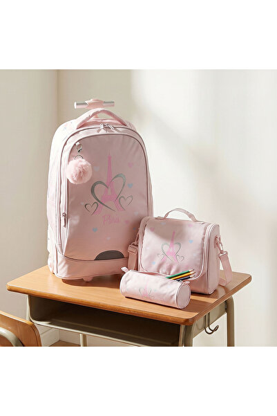 Juniors Paris Print 3-Piece School Trolley Bag Set for Girls 8-12 Years with ...